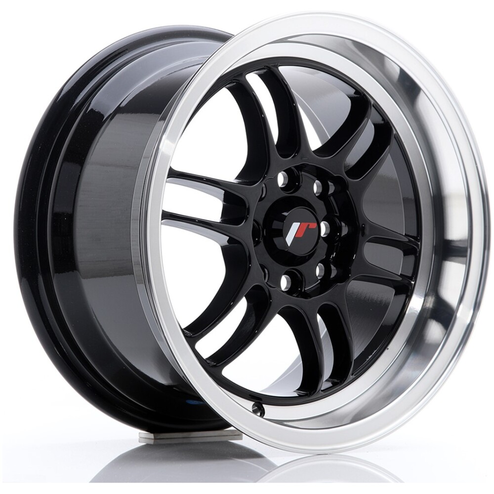 JR Wheels JR7 15x8 ET35 4x100/114 Gloss Black w/ Machined Lip