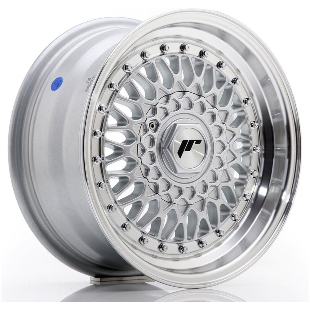 JR Wheels JR9 15x7 ET20 4x100/108 Silver w/ Machined Lip+Silver Rivets