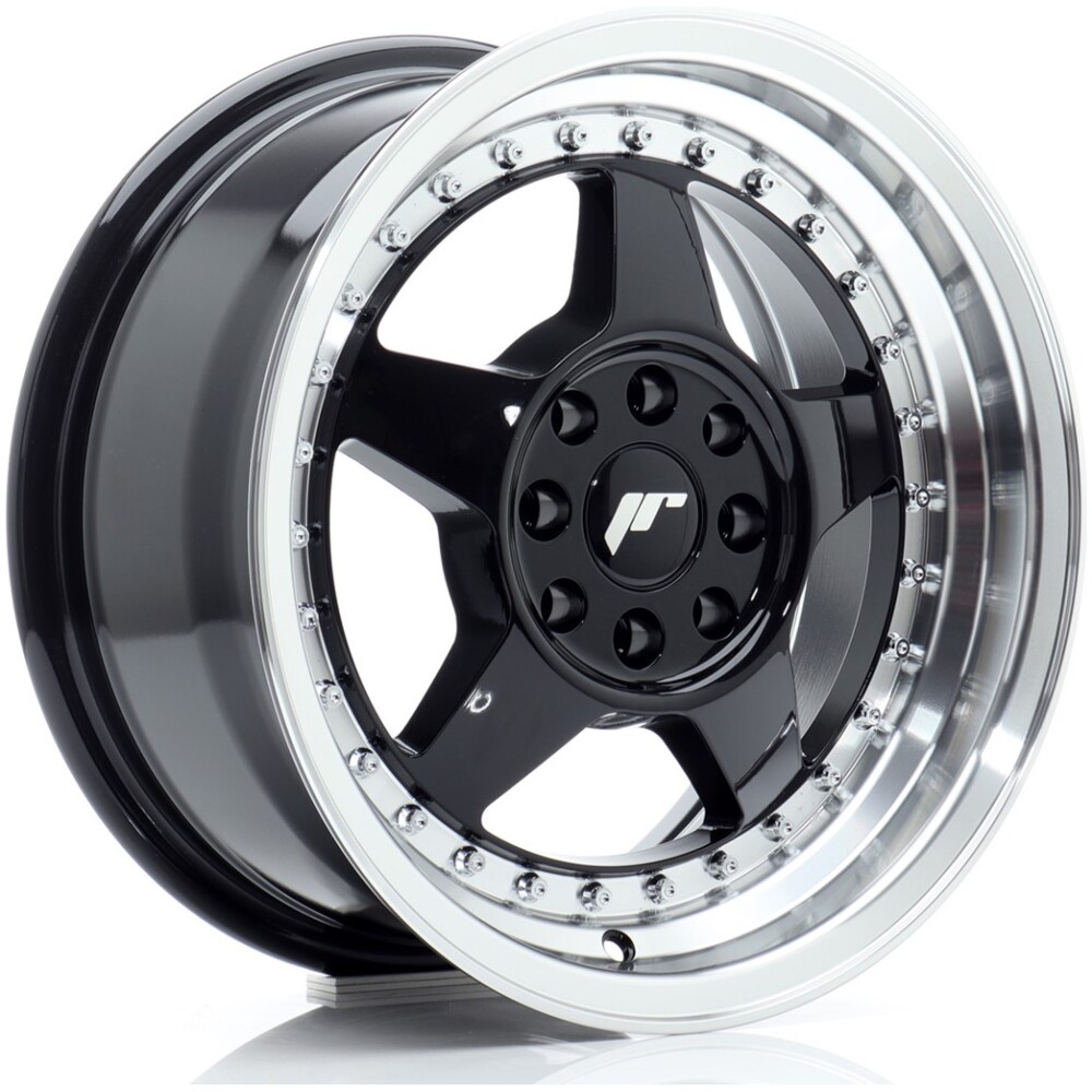 JR Wheels JR6 15x7 ET25 4x100/108 Gloss Black w/ Machined Lip