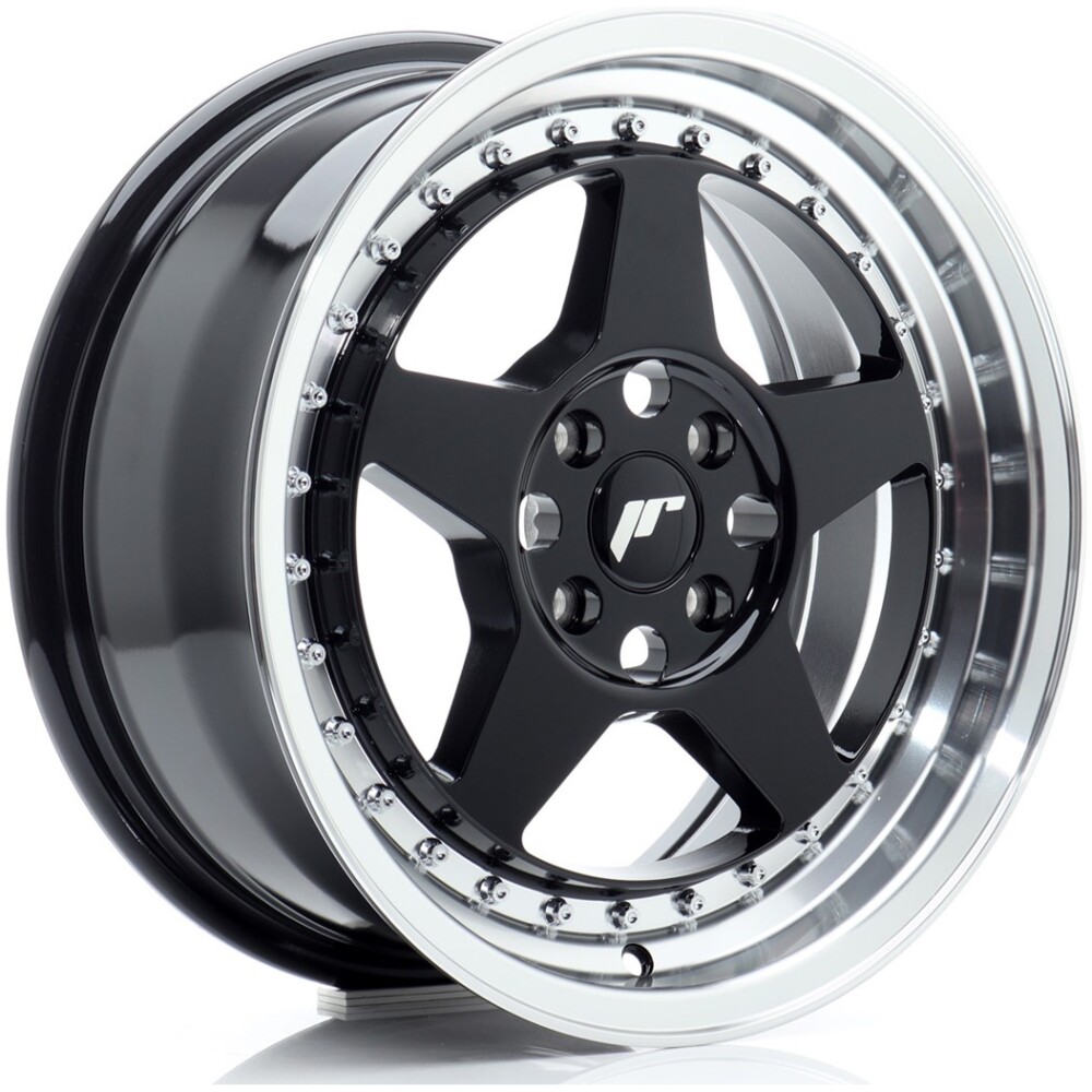 JR Wheels JR6 16x7 ET35 4x100 Gloss Black w/ Machined Lip