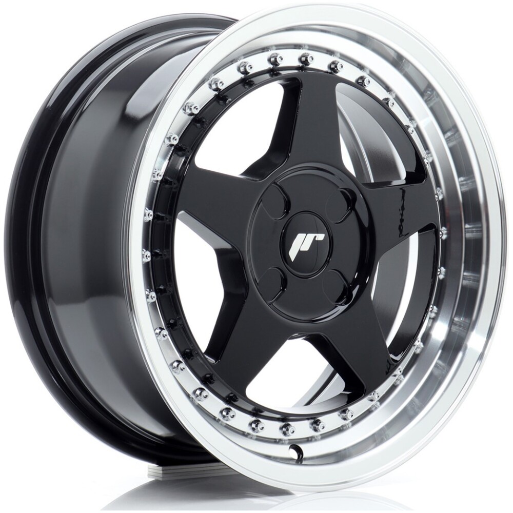 JR Wheels JR6 16x7 ET20-35 4H BLANK Gloss Black w/ Machined Lip