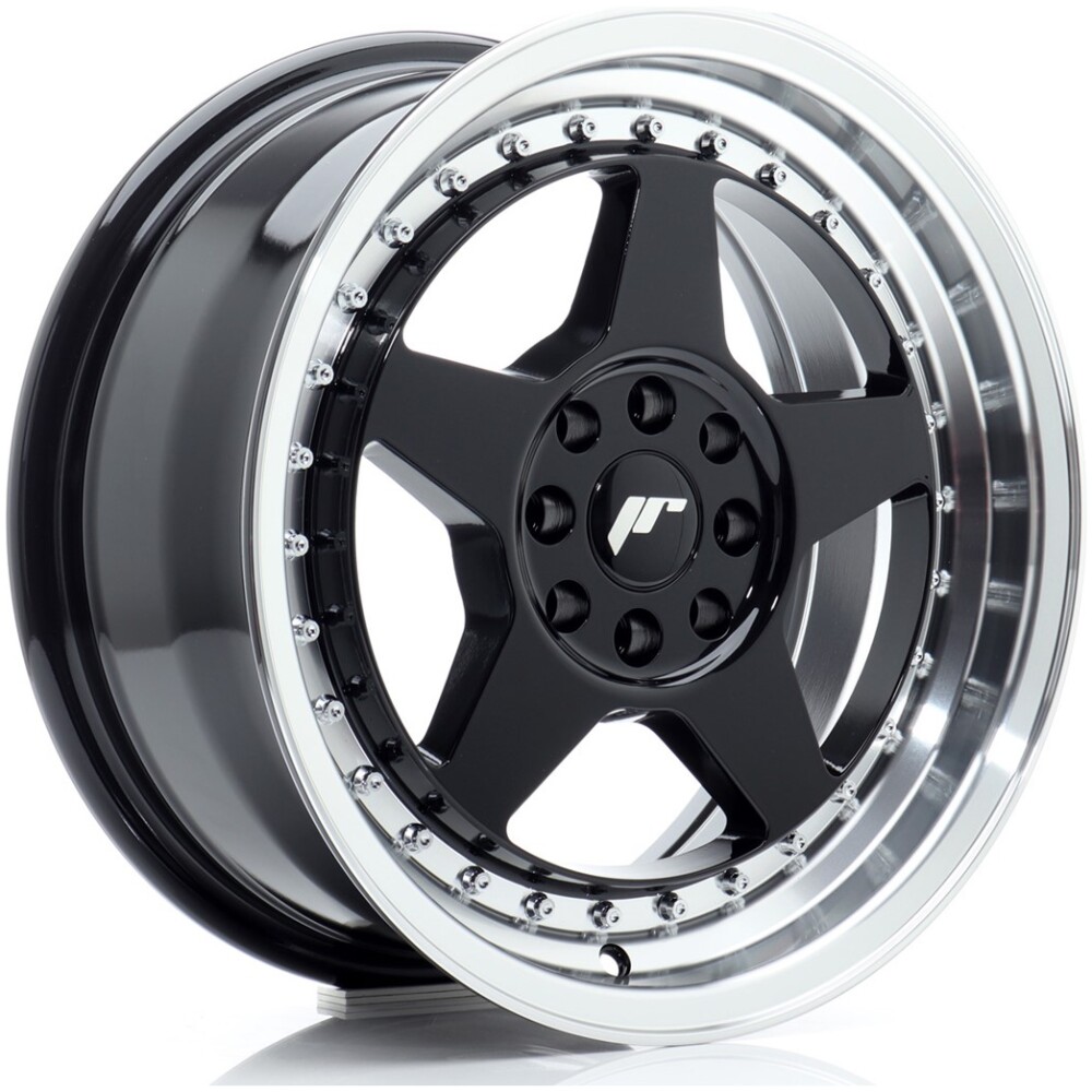 JR Wheels JR6 16x7 ET25 4x100/108 Gloss Black w/ Machined Lip