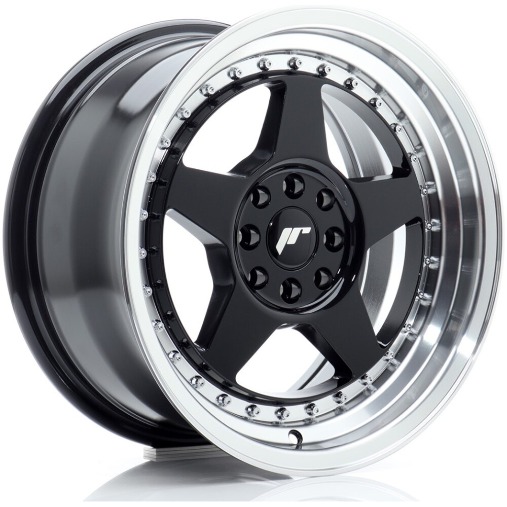 JR Wheels JR6 16x8 ET25 4x100/108 Gloss Black w/ Machined Lip