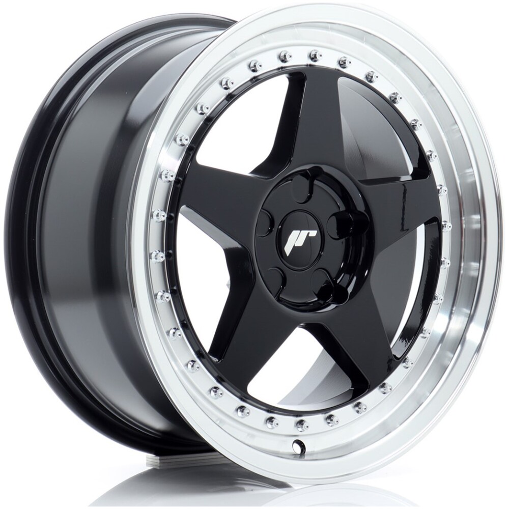 JR Wheels JR6 17x8 ET20-35 5H BLANK Gloss Black w/ Machined Lip