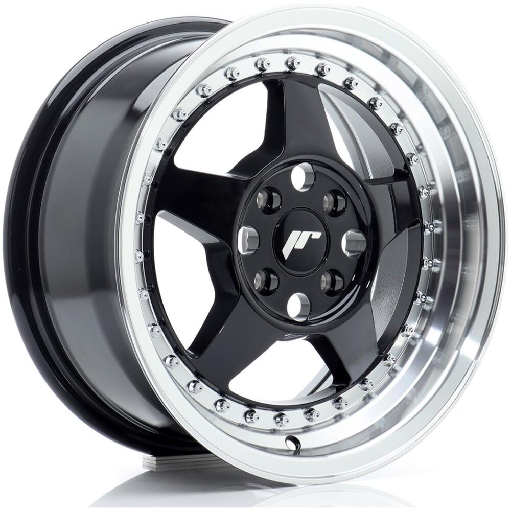 JR Wheels JR6 15x7 ET35 4x100 Gloss Black w/ Machined Lip