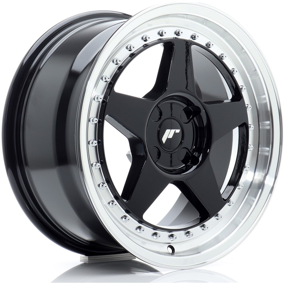 JR Wheels JR6 17x8 ET20-35 4H BLANK Gloss Black w/ Machined Lip