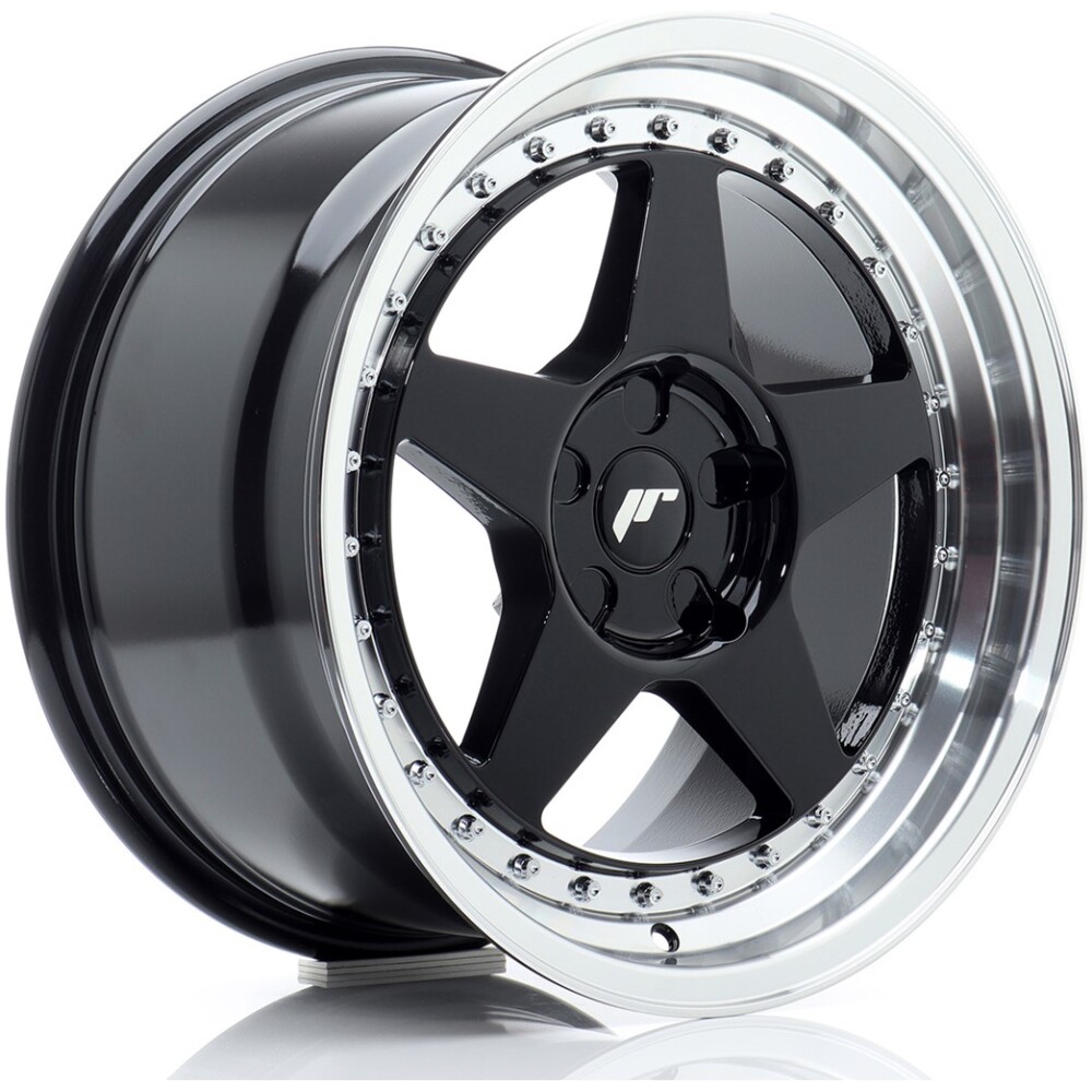 JR Wheels JR6 17x9 ET20-35 5H BLANK Gloss Black w/ Machined Lip